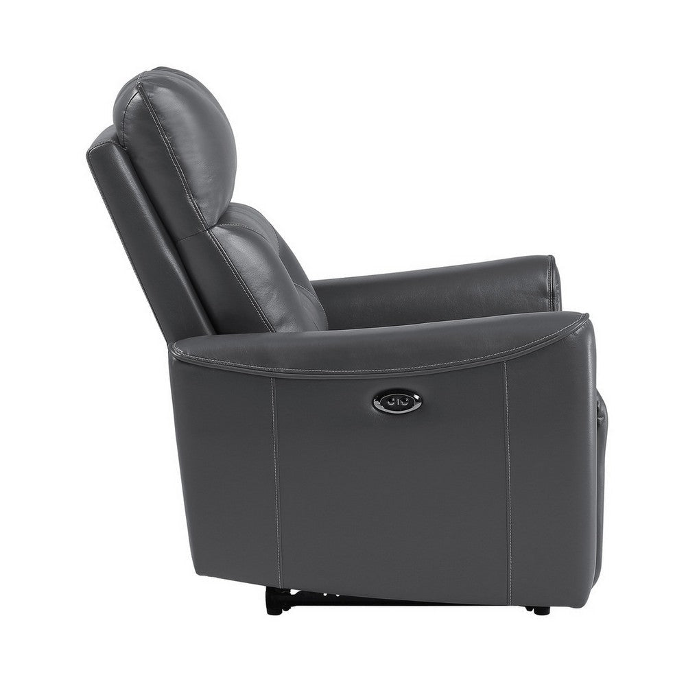 Well 39 Inch Power Recliner Chair Dark Gray Faux Leather Solid Wood By Casagear Home BM316317