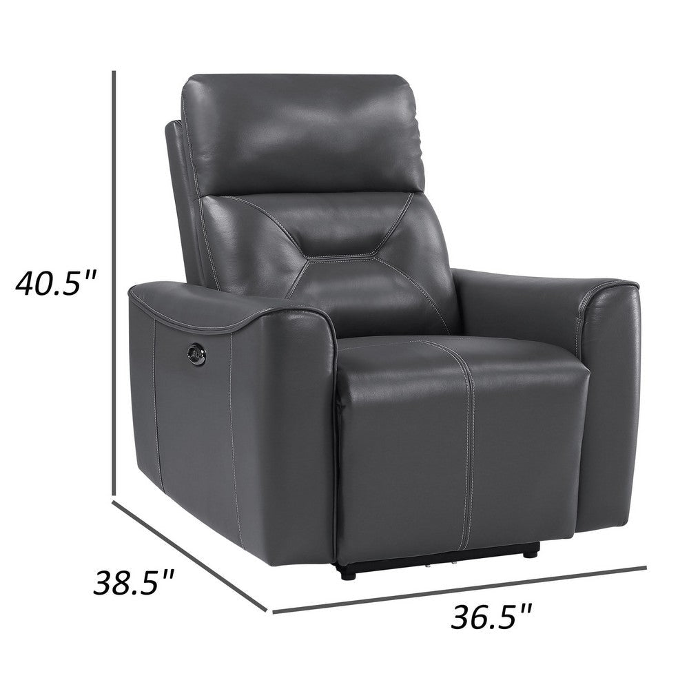 Well 39 Inch Power Recliner Chair Dark Gray Faux Leather Solid Wood By Casagear Home BM316317