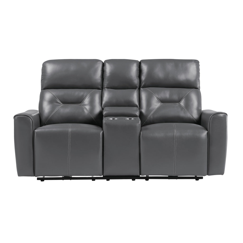 Well 73 Inch Power Double Recliner Loveseat Dark Gray Faux Leather Wood By Casagear Home BM316318