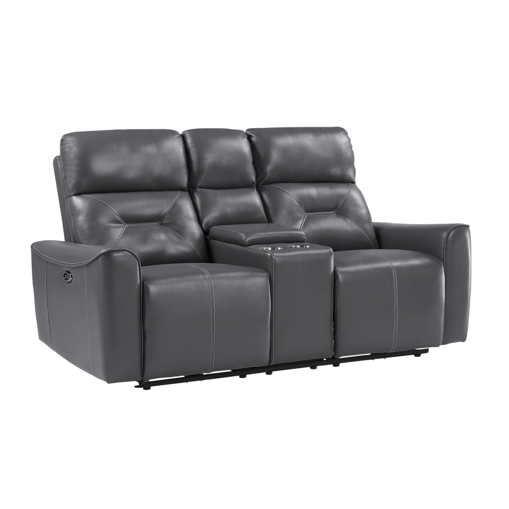 Well 73 Inch Power Double Recliner Loveseat Dark Gray Faux Leather Wood By Casagear Home BM316318