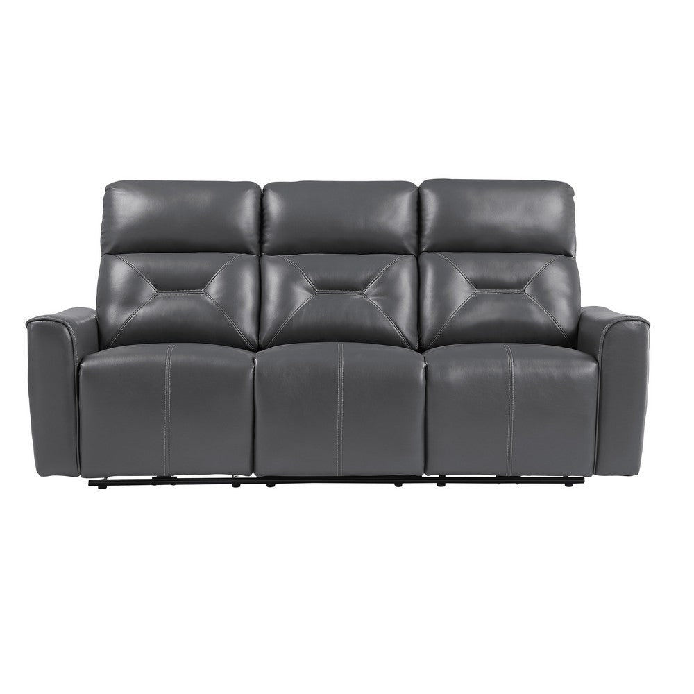 Well 82 Inch Power Double Recliner Sofa Dark Gray Faux Leather Wood By Casagear Home BM316319