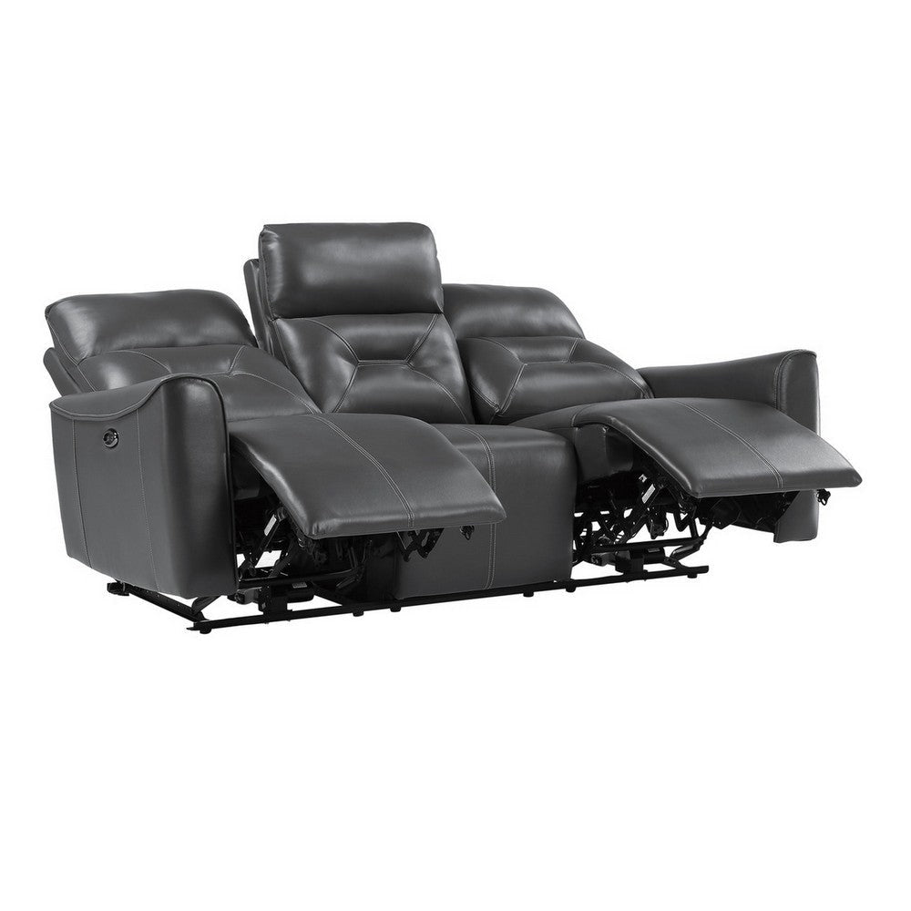 Well 82 Inch Power Double Recliner Sofa Dark Gray Faux Leather Wood By Casagear Home BM316319