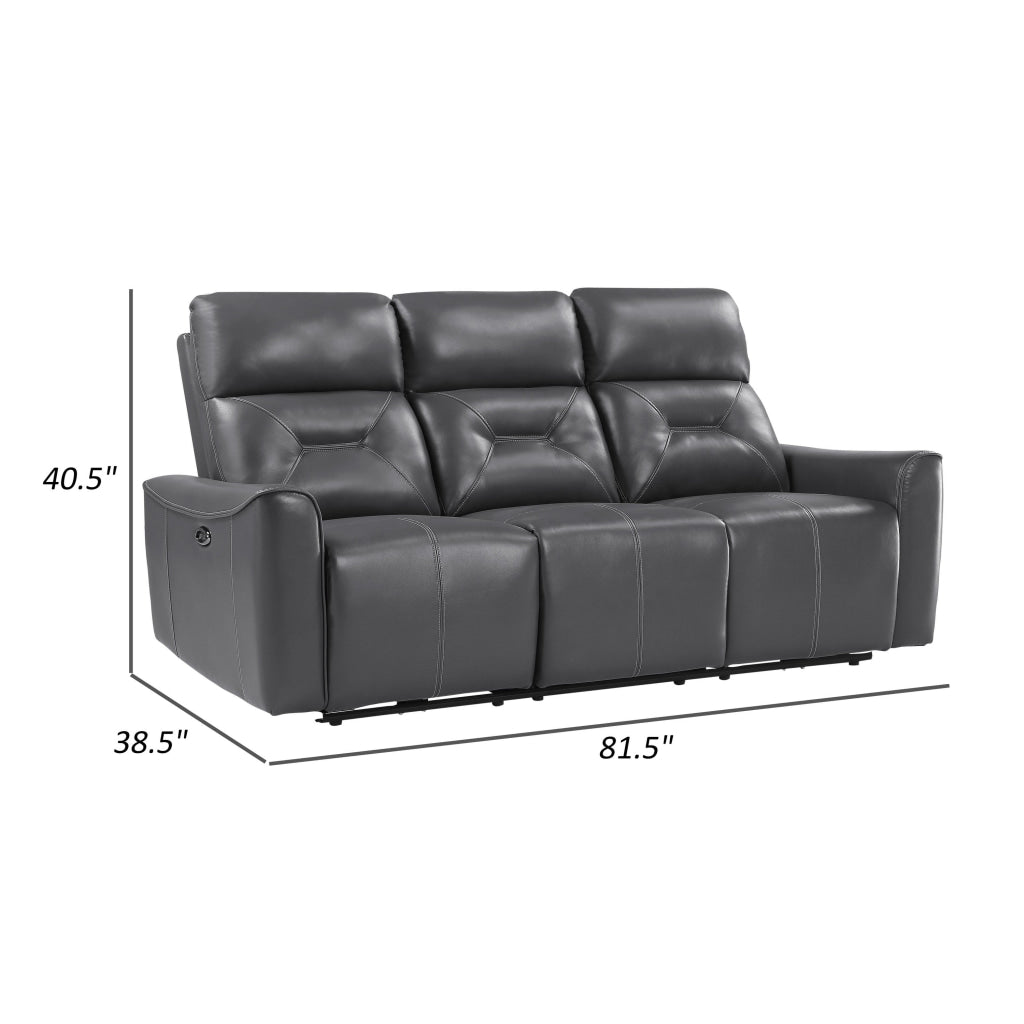 Well 82 Inch Power Double Recliner Sofa Dark Gray Faux Leather Wood By Casagear Home BM316319