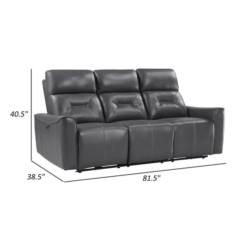 Well 82 Inch Power Double Recliner Sofa Dark Gray Faux Leather Wood By Casagear Home BM316319