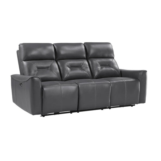 Well 82 Inch Power Double Recliner Sofa, Dark Gray Faux Leather, Wood By Casagear Home