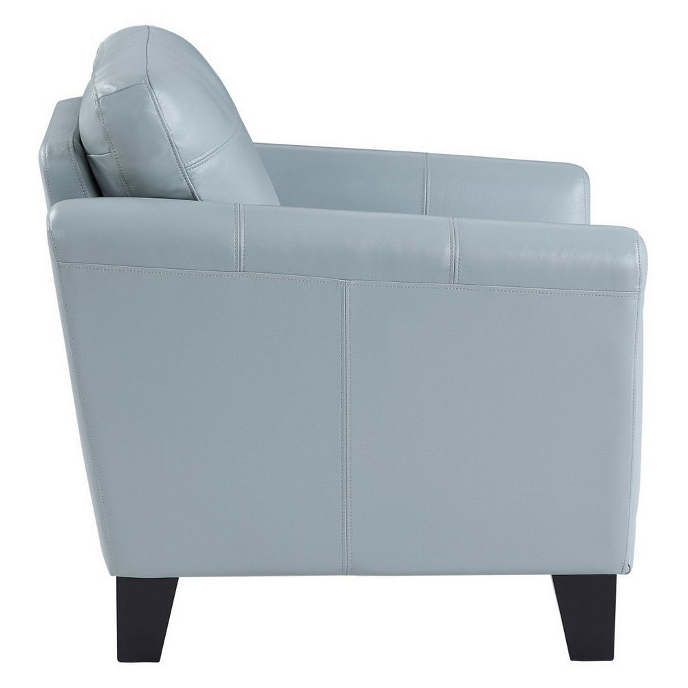 Sofy 37 Inch Accent Chair Aqua Blue Top Grain and Faux Leather Solid Wood By Casagear Home BM316320