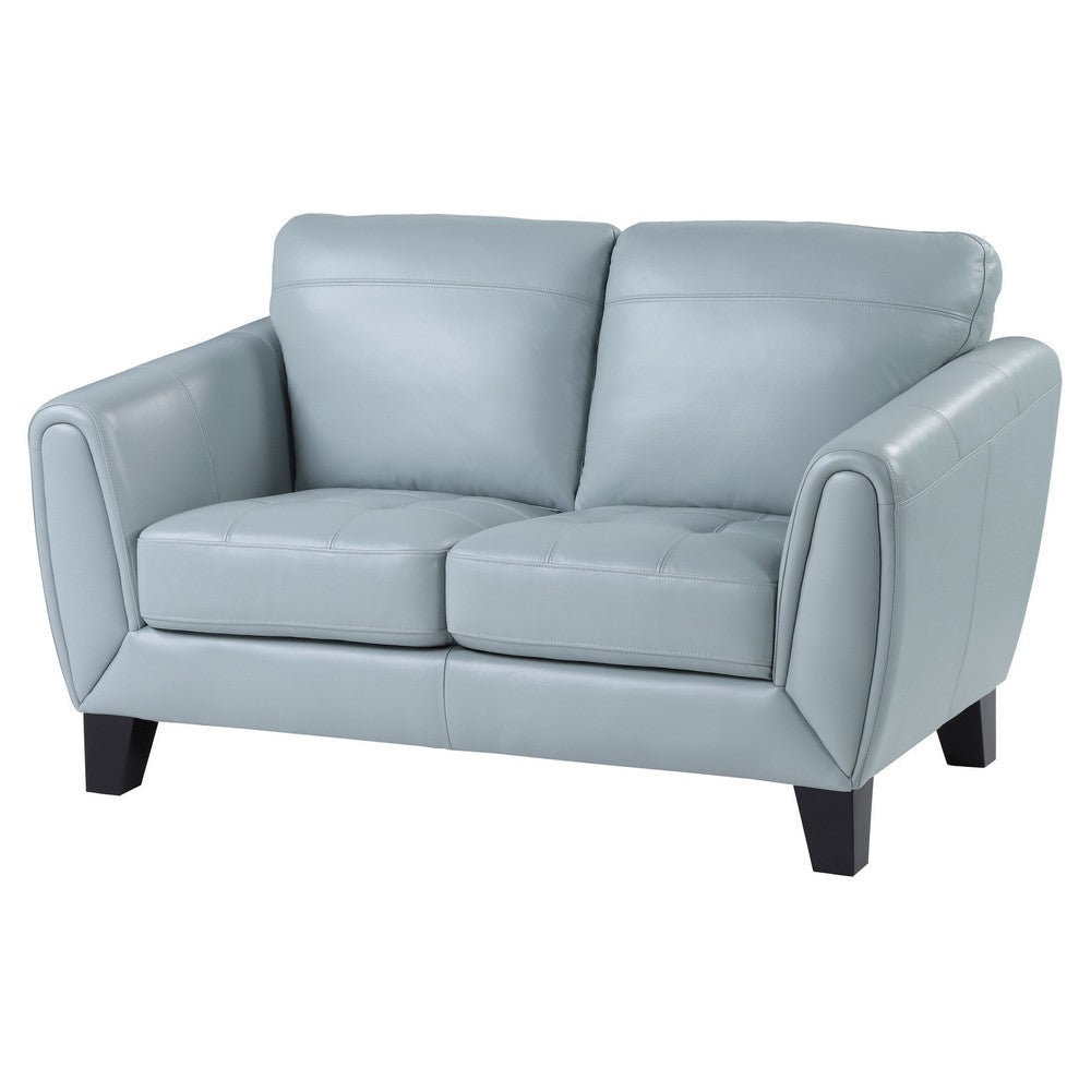 Sofy 61 Inch Loveseat Aqua Blue Top Grain and Faux Leather Solid Wood By Casagear Home BM316321