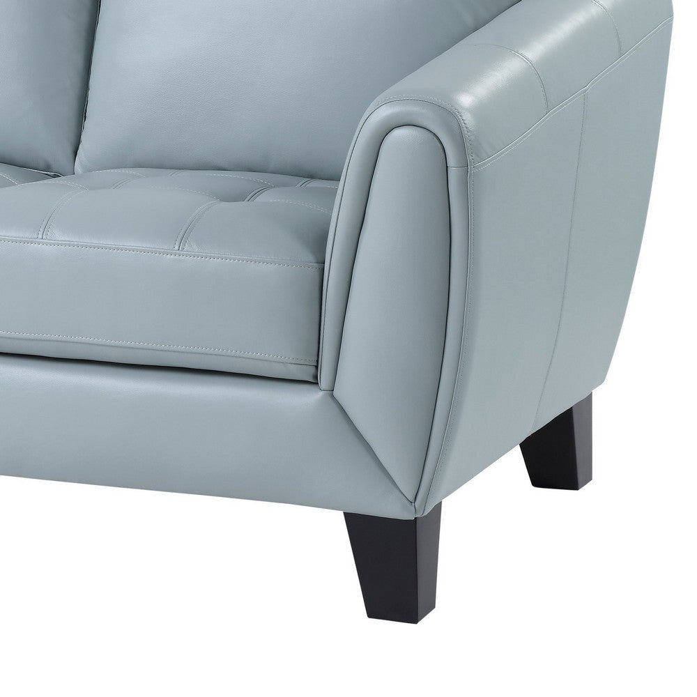 Sofy 61 Inch Loveseat Aqua Blue Top Grain and Faux Leather Solid Wood By Casagear Home BM316321