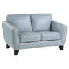 Sofy 61 Inch Loveseat, Aqua Blue Top Grain and Faux Leather, Solid Wood By Casagear Home