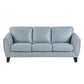 Sofy 83 Inch Sofa Aqua Blue Top Grain and Faux Leather Solid Wood Feet By Casagear Home BM316322