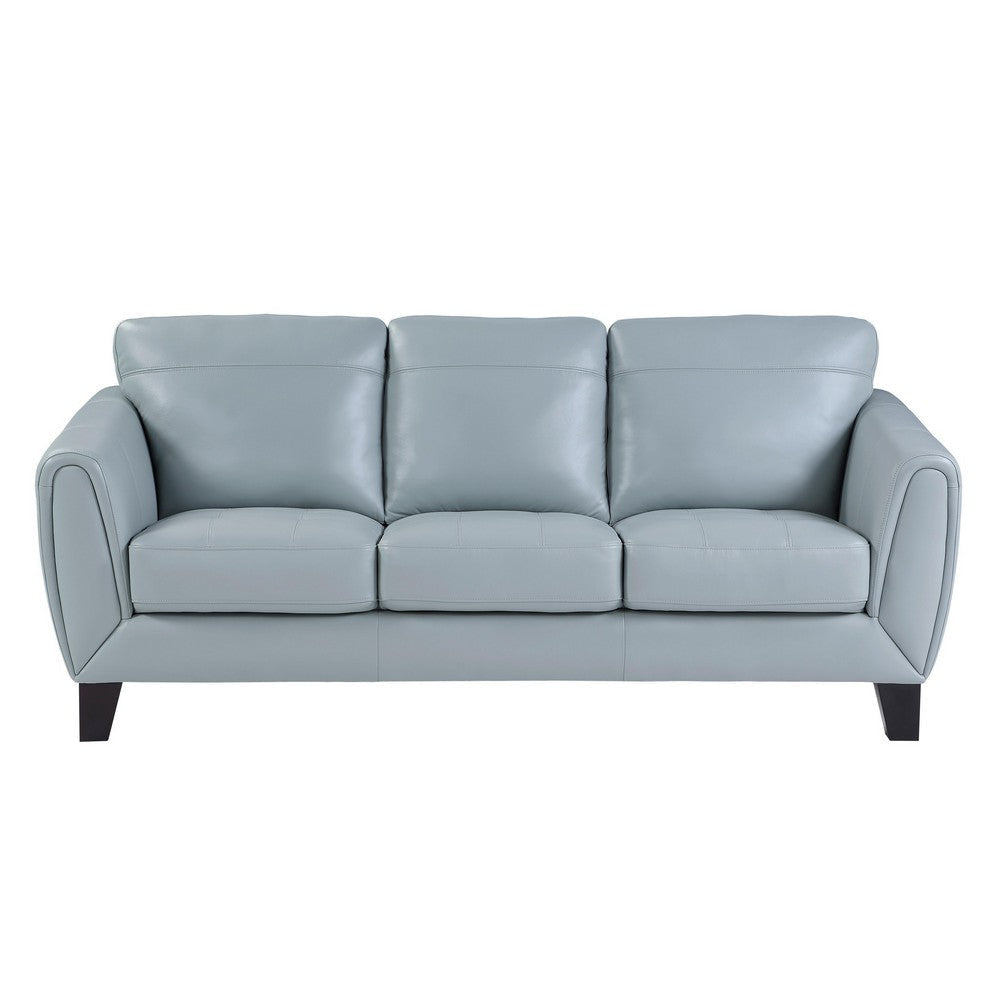 Sofy 83 Inch Sofa Aqua Blue Top Grain and Faux Leather Solid Wood Feet By Casagear Home BM316322