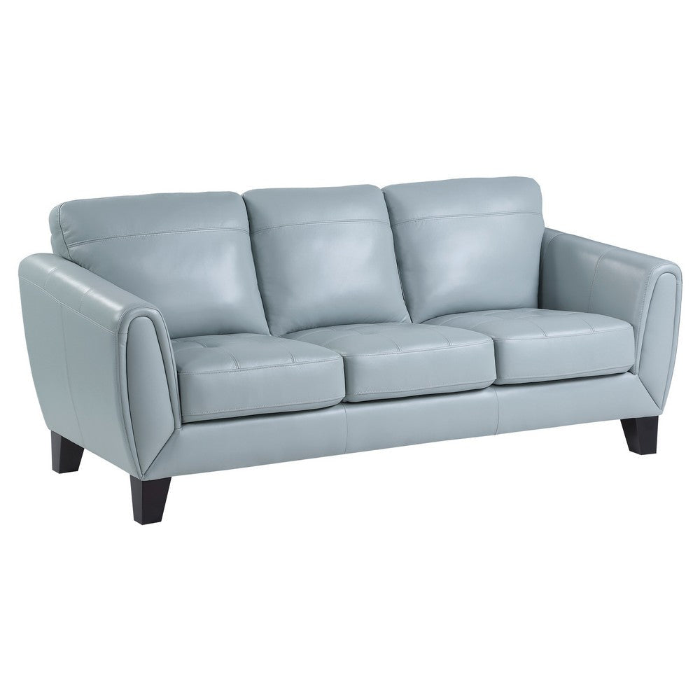 Sofy 83 Inch Sofa, Aqua Blue Top Grain and Faux Leather, Solid Wood Feet By Casagear Home