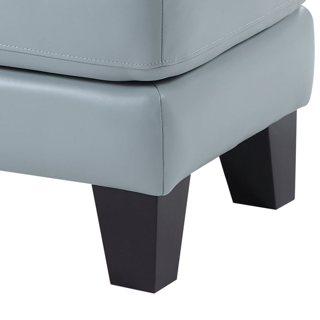 Sofy 27 Inch Ottoman Aqua Blue Top Grain and Faux Leather Solid Wood By Casagear Home BM316323