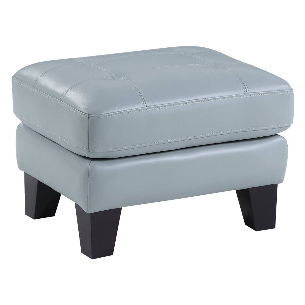 Sofy 27 Inch Ottoman Aqua Blue Top Grain and Faux Leather Solid Wood By Casagear Home BM316323