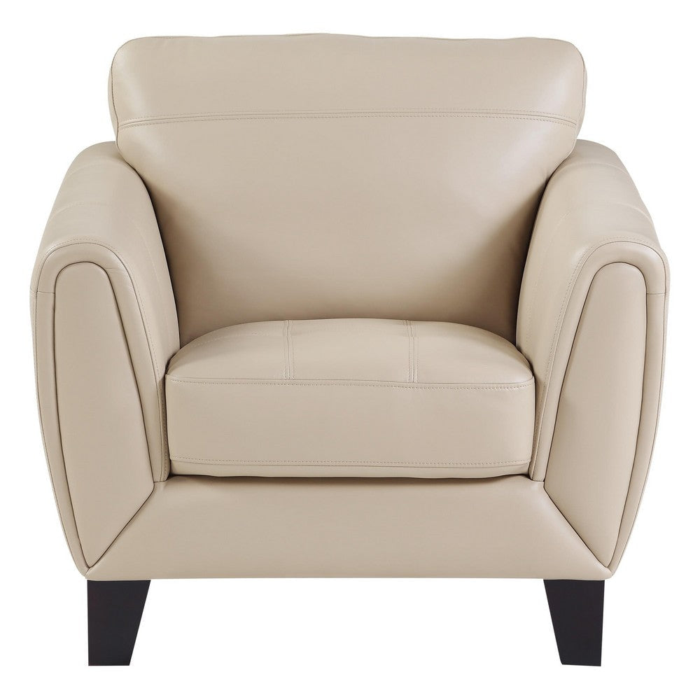 Sofy 37 Inch Accent Chair Beige Top Grain and Faux Leather Solid Wood By Casagear Home BM316324