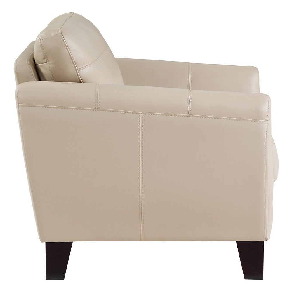 Sofy 37 Inch Accent Chair Beige Top Grain and Faux Leather Solid Wood By Casagear Home BM316324