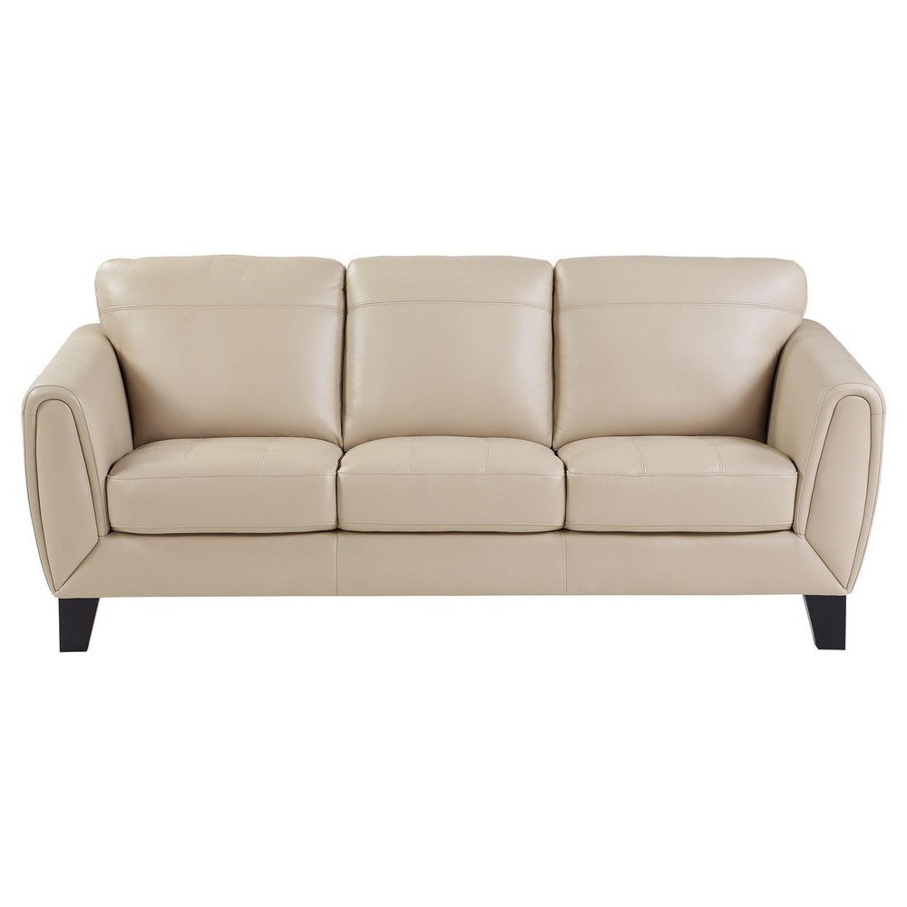 Sofy 83 Inch Sofa Beige Top Grain and Faux Leather Solid Wood Feet By Casagear Home BM316326