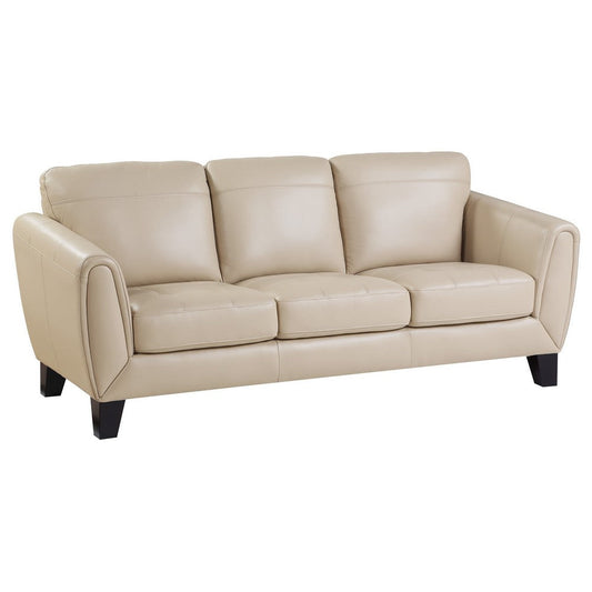 Sofy 83 Inch Sofa, Beige Top Grain and Faux Leather, Solid Wood Feet By Casagear Home