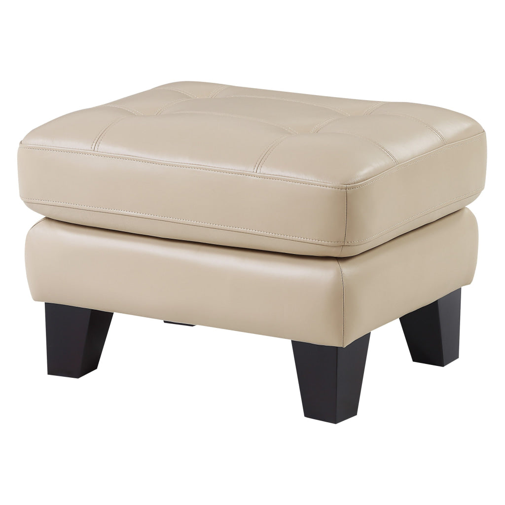 Sofy 27 Inch Ottoman Beige Top Grain and Faux Leather Solid Wood Feet By Casagear Home BM316327