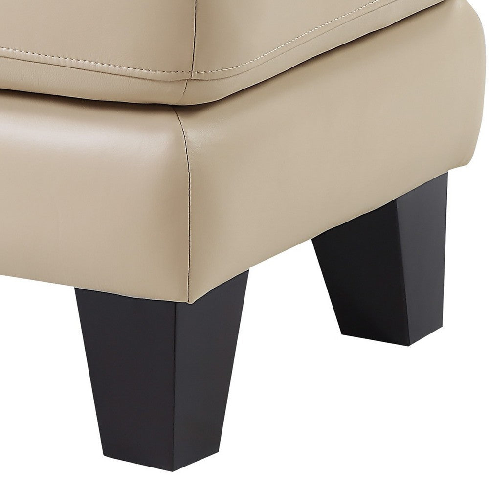 Sofy 27 Inch Ottoman Beige Top Grain and Faux Leather Solid Wood Feet By Casagear Home BM316327