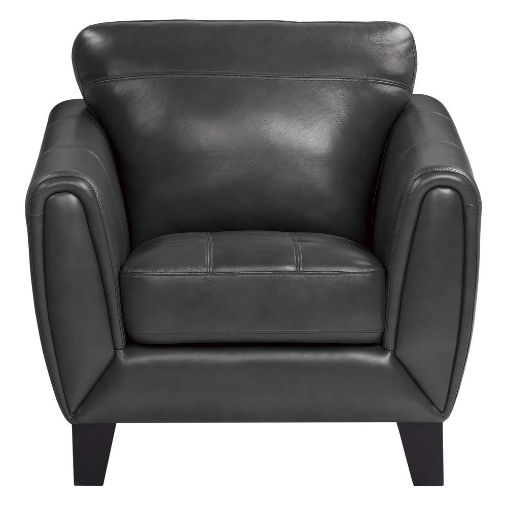 Sofy 37 Inch Accent Chair Dark Gray Top Grain and Faux Leather Solid Wood By Casagear Home BM316328