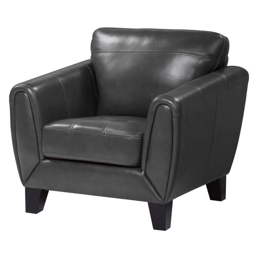 Sofy 37 Inch Accent Chair Dark Gray Top Grain and Faux Leather Solid Wood By Casagear Home BM316328