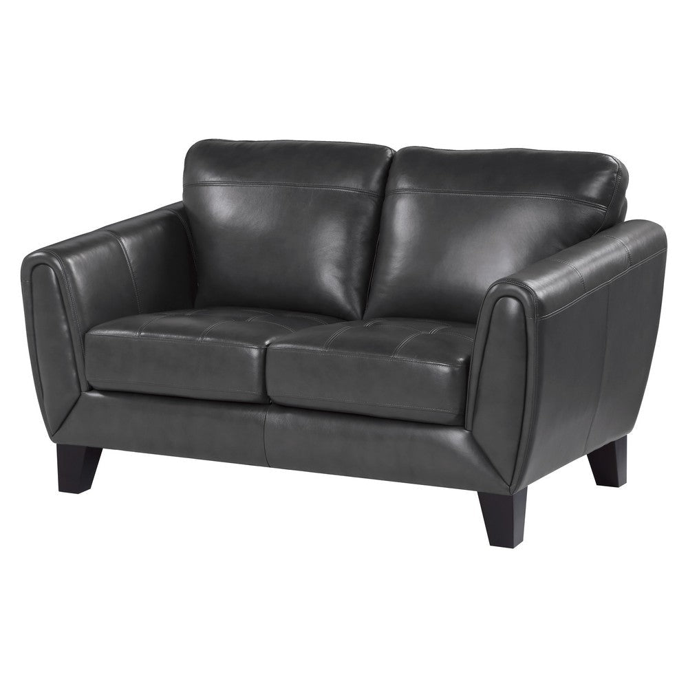 Sofy 61 Inch Loveseat Dark Gray Top Grain and Faux Leather Solid Wood By Casagear Home BM316329