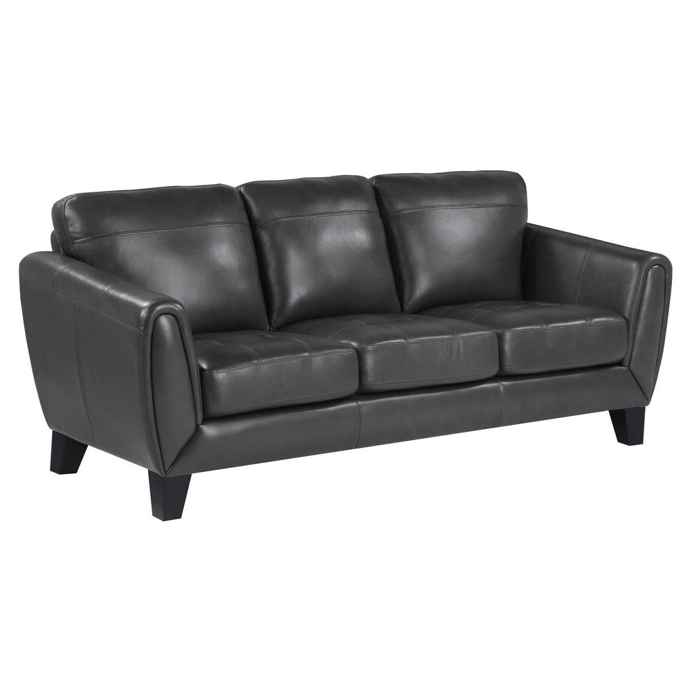 Sofy 83 Inch Sofa, Dark Gray Top Grain and Faux Leather, Solid Wood Feet By Casagear Home