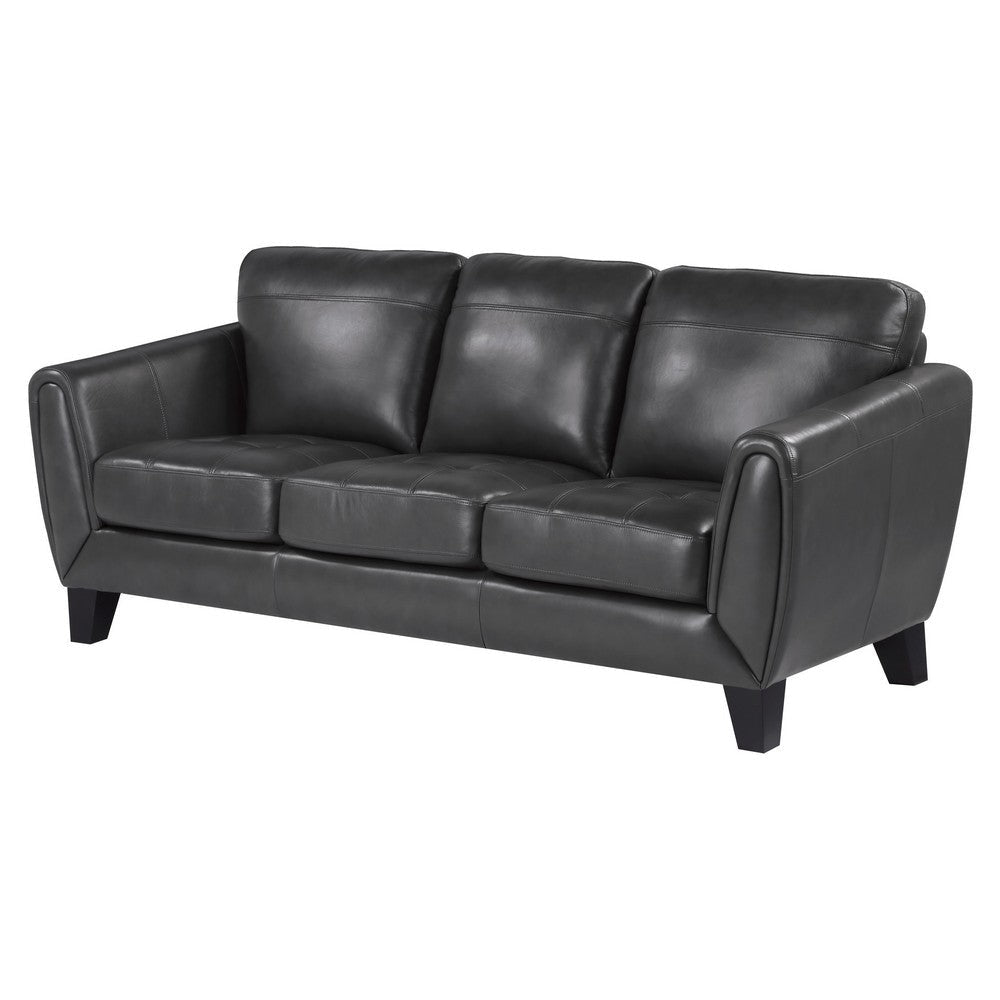 Sofy 83 Inch Sofa Dark Gray Top Grain and Faux Leather Solid Wood Feet By Casagear Home BM316330