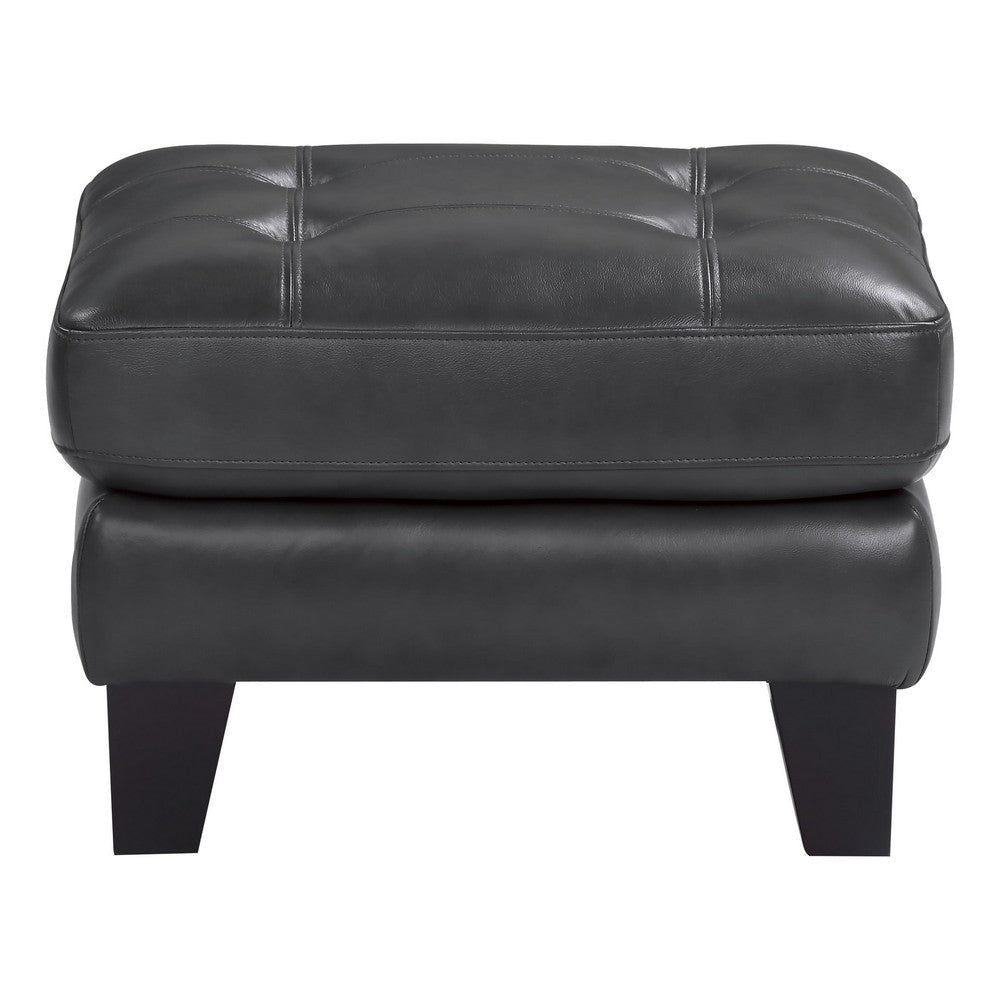 Sofy 27 Inch Ottoman Dark Gray Top Grain and Faux Leather Solid Wood By Casagear Home BM316331