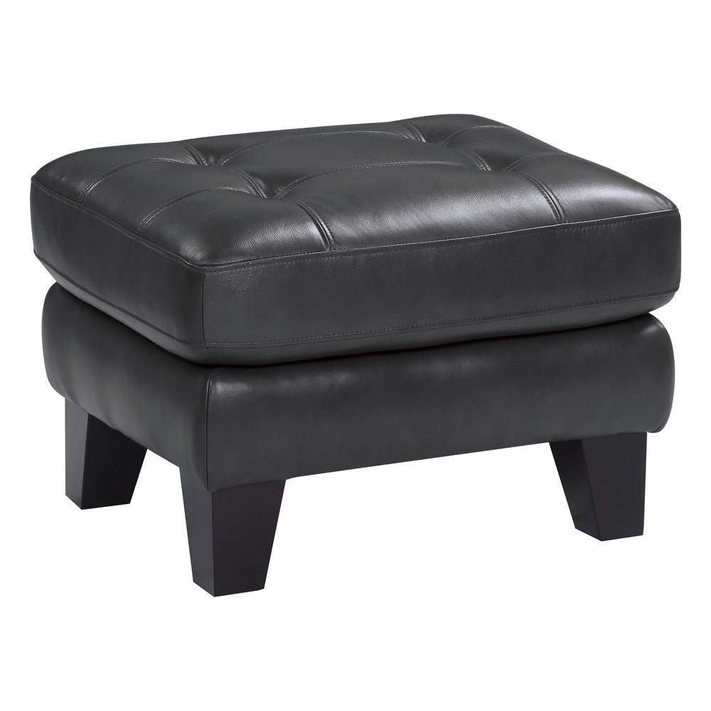 Sofy 27 Inch Ottoman, Dark Gray Top Grain and Faux Leather, Solid Wood By Casagear Home