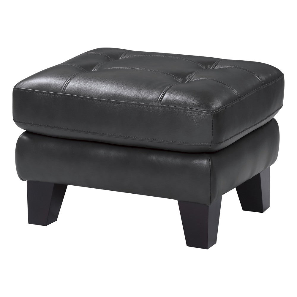 Sofy 27 Inch Ottoman Dark Gray Top Grain and Faux Leather Solid Wood By Casagear Home BM316331