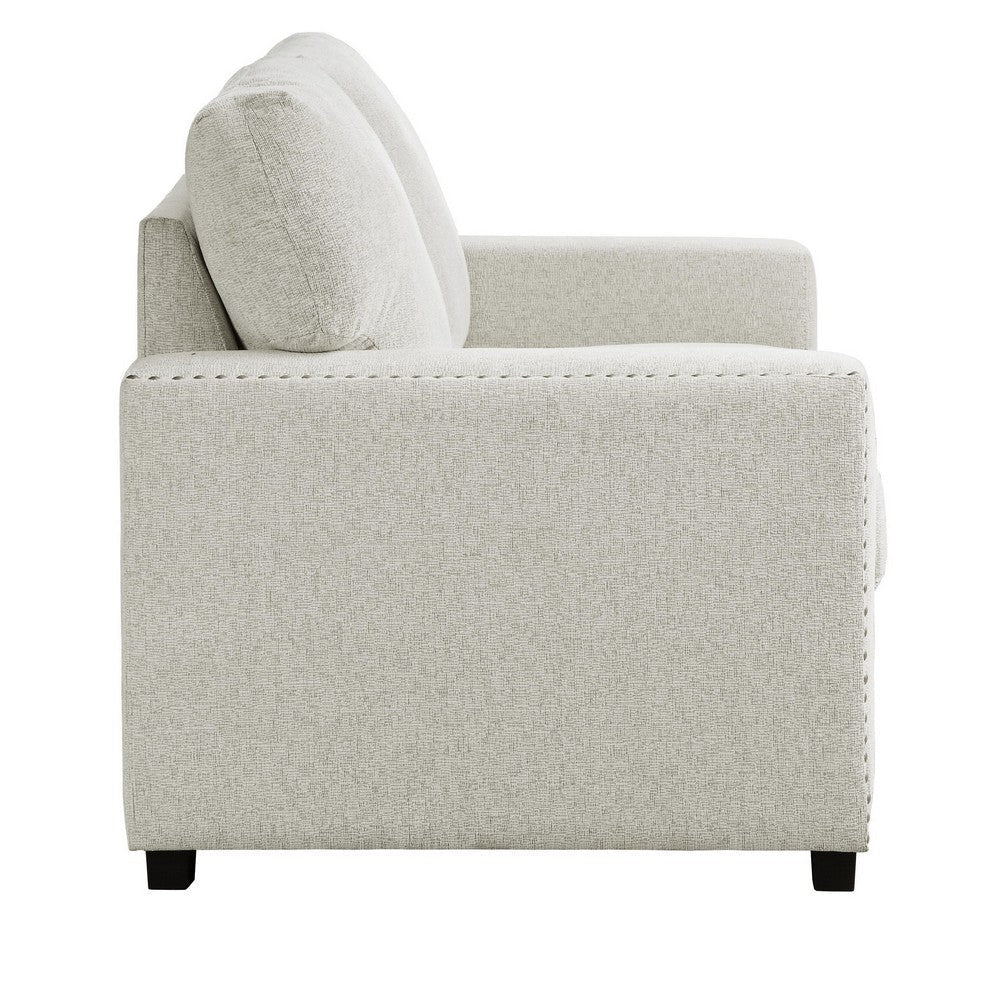 Meil 62 Inch Loveseat Beige Chenille Nailhead Trim Foam Cushions Wood By Casagear Home BM316336