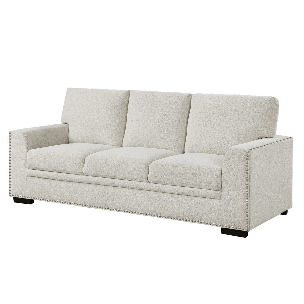 Meil 84 Inch Sofa Beige Chenille Nailhead Trim Foam Cushions Solid Wood By Casagear Home BM316337