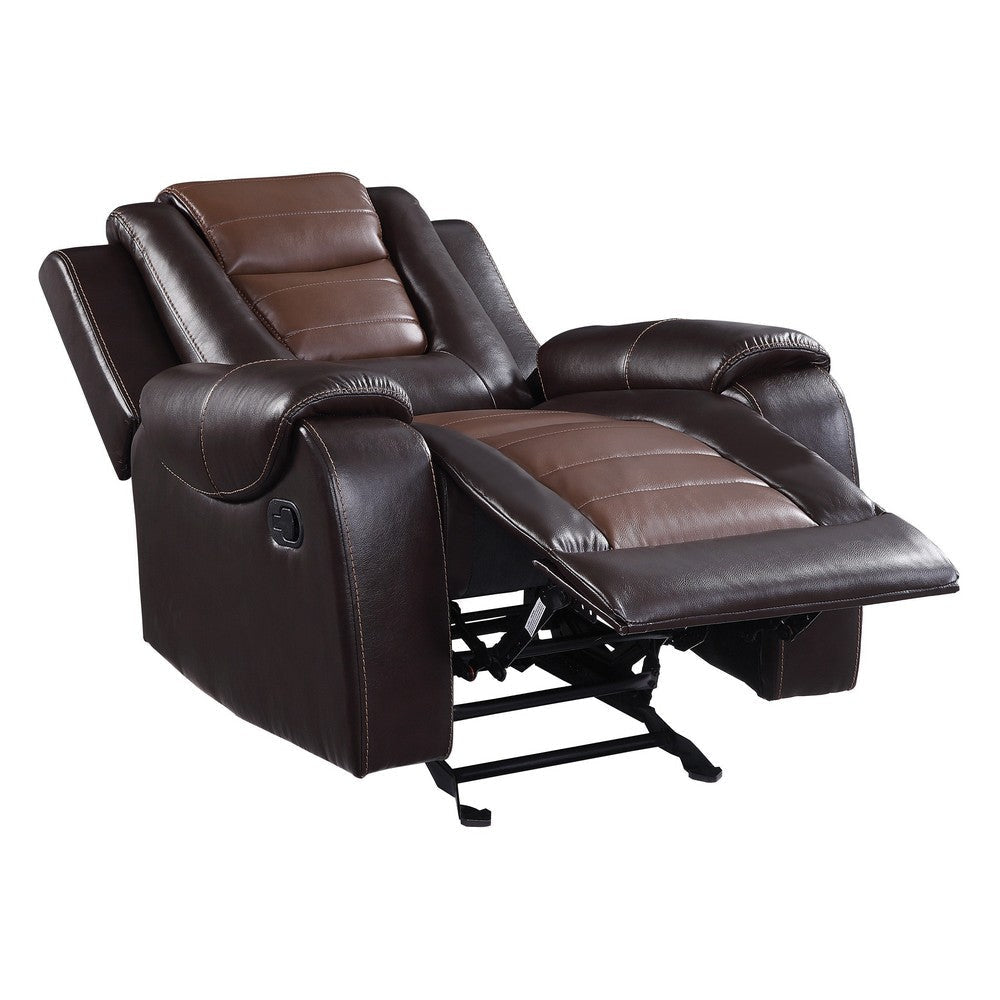 Istro 39 Inch Manual Recliner Chair Gliding 2 Tone Brown Faux Leather By Casagear Home BM316338