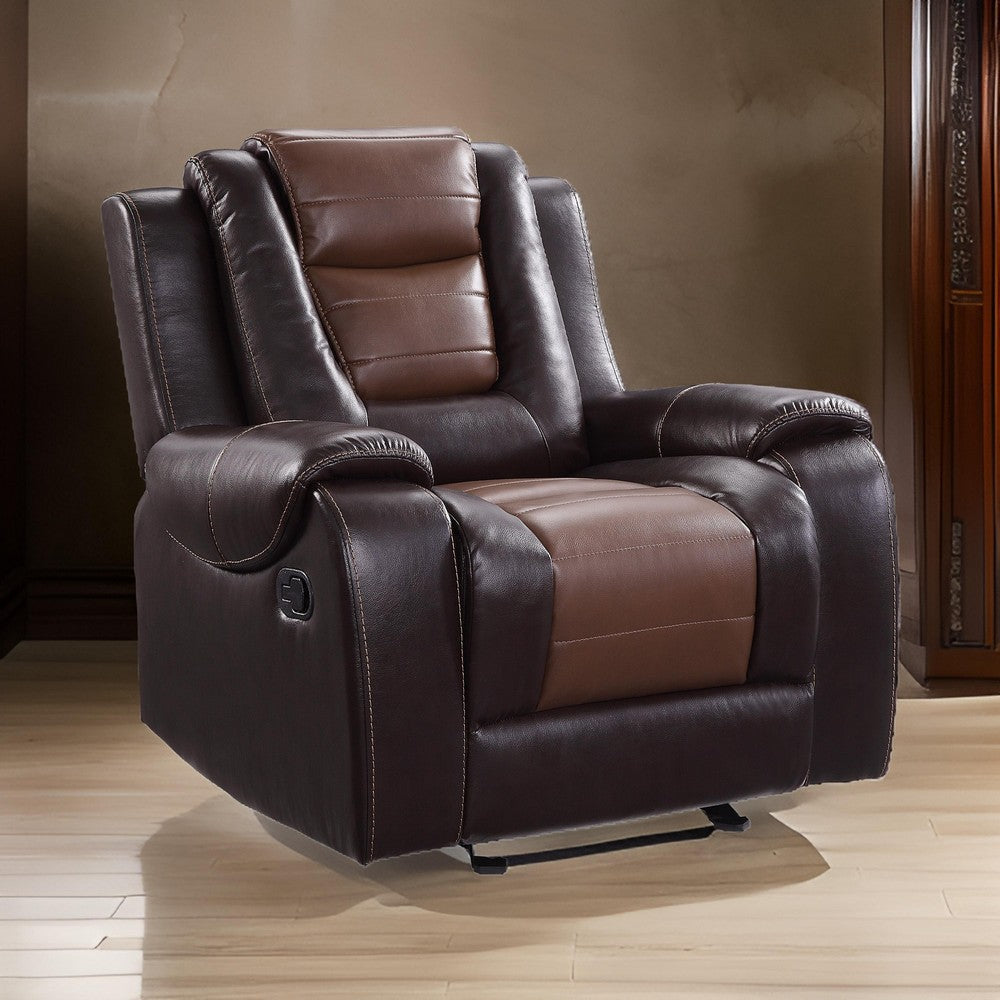 Istro 39 Inch Manual Recliner Chair Gliding 2 Tone Brown Faux Leather By Casagear Home BM316338