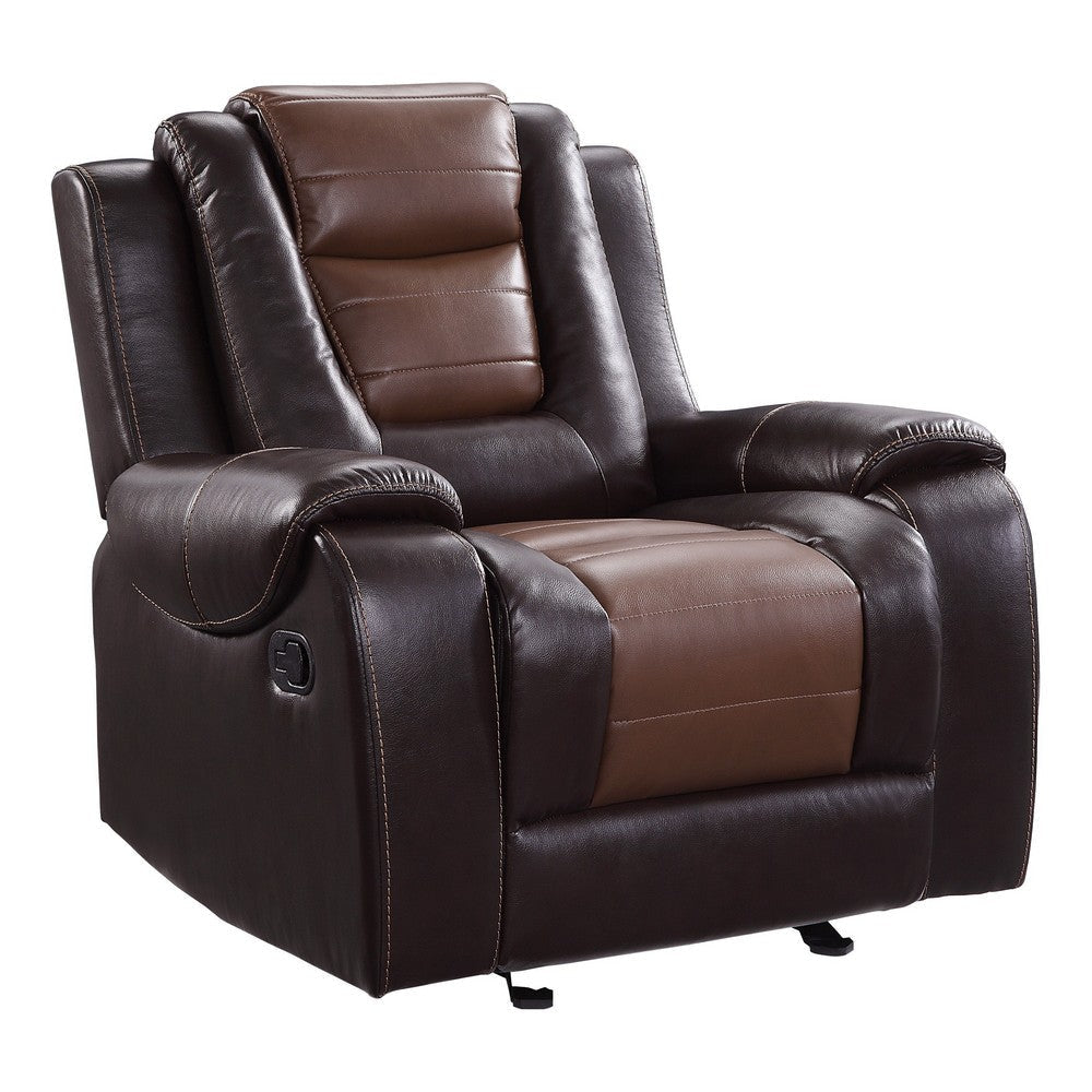 Istro 39 Inch Manual Recliner Chair Gliding 2 Tone Brown Faux Leather By Casagear Home BM316338