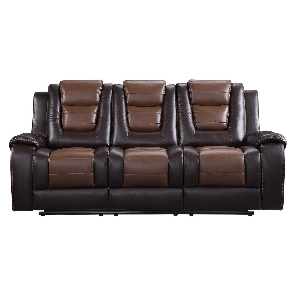 Istro 86 Inch Manual Recliner Sofa Drop Down Table Brown Faux Leather By Casagear Home BM316340