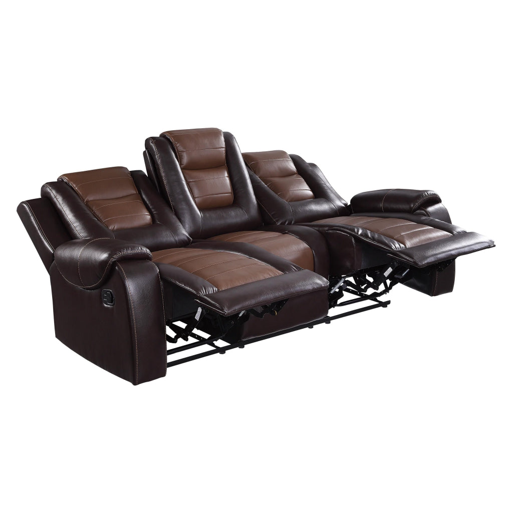 Istro 86 Inch Manual Recliner Sofa Drop Down Table Brown Faux Leather By Casagear Home BM316340