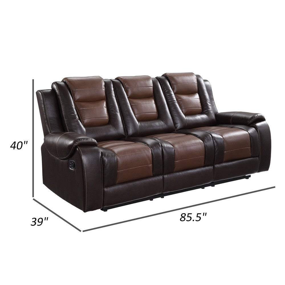 Istro 86 Inch Manual Recliner Sofa Drop Down Table Brown Faux Leather By Casagear Home BM316340