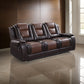 Istro 86 Inch Manual Recliner Sofa, Drop Down Table, Brown Faux Leather By Casagear Home