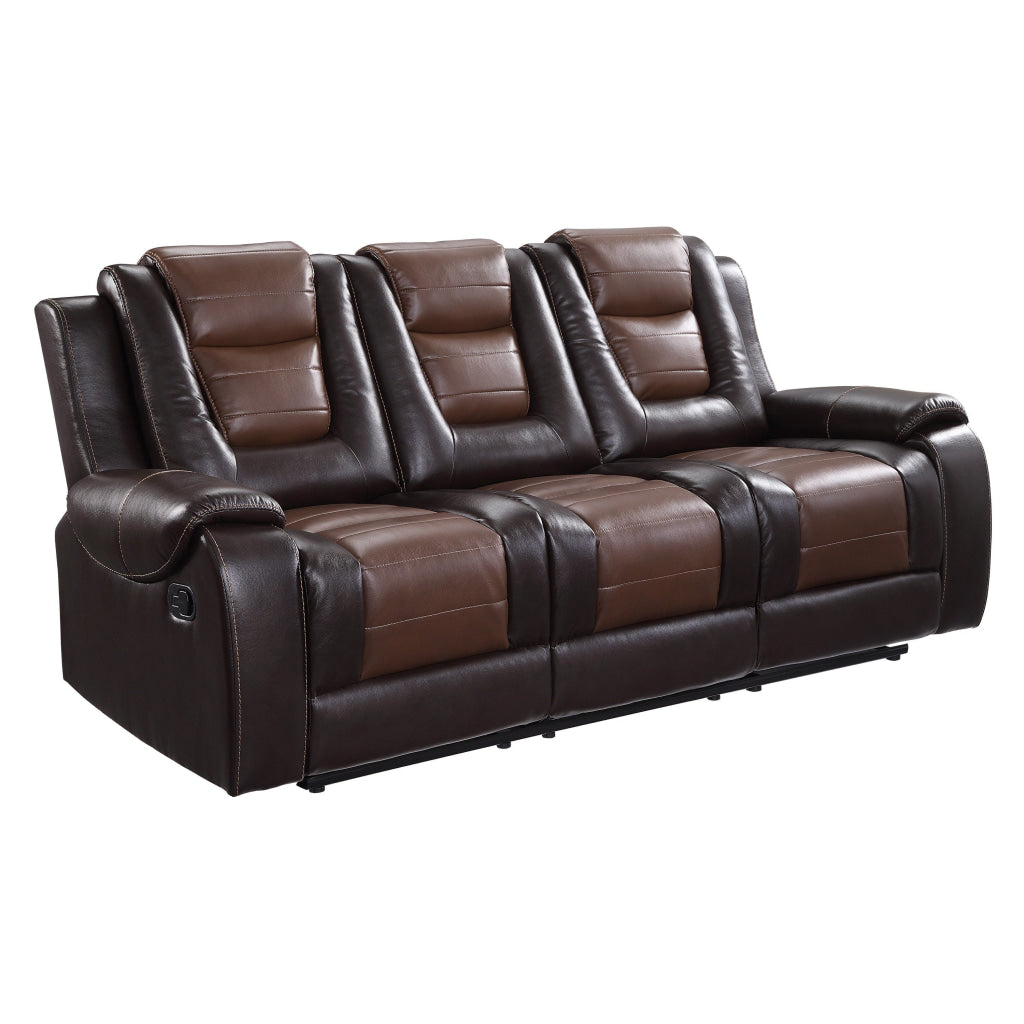 Istro 86 Inch Manual Recliner Sofa Drop Down Table Brown Faux Leather By Casagear Home BM316340