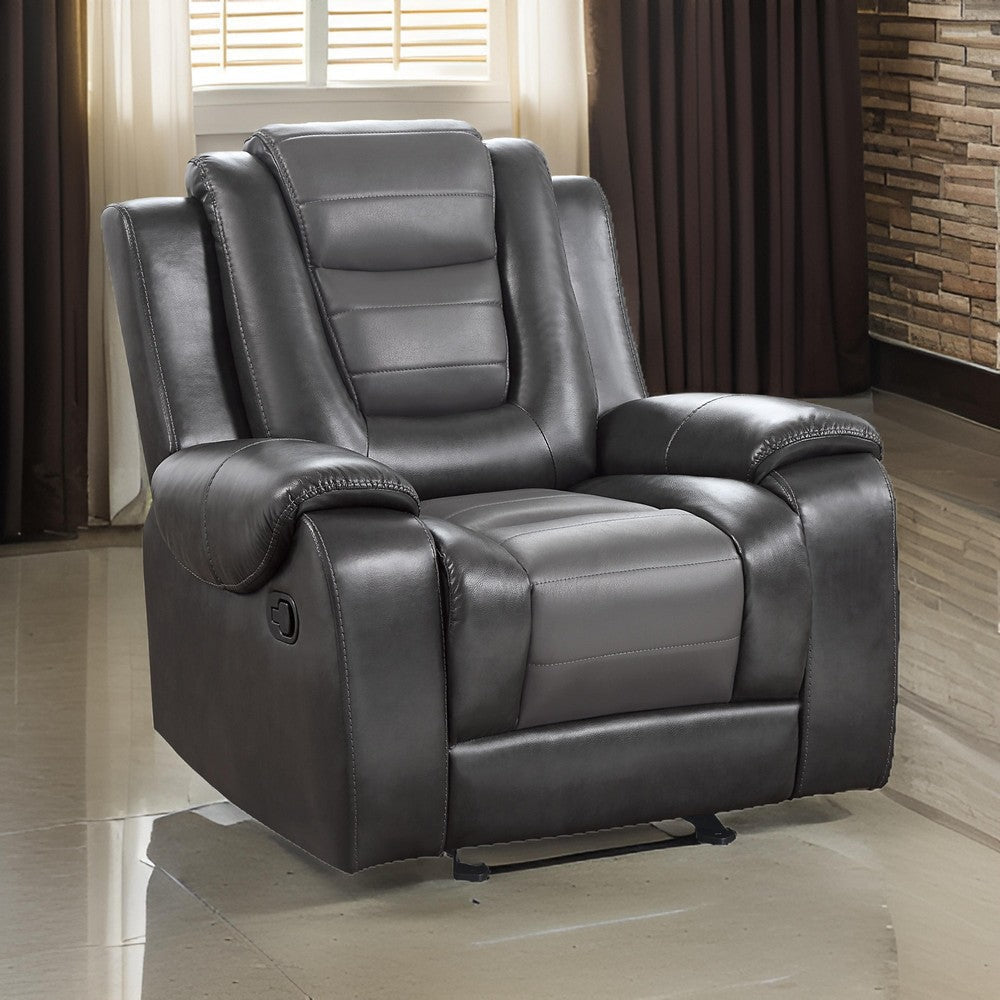 Istro 39 Inch Glider Manual Recliner Chair 2 Tone Gray Faux Leather By Casagear Home BM316341