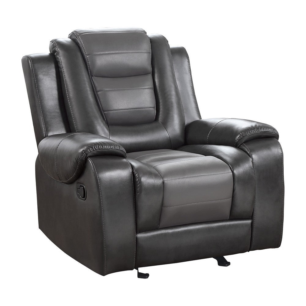 Istro 39 Inch Glider Manual Recliner Chair 2 Tone Gray Faux Leather By Casagear Home BM316341