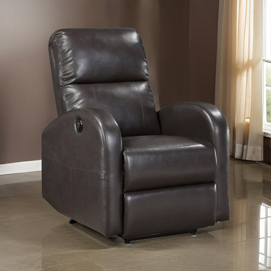 Rica 38 Inch Power Recliner Chair, Plush Brown Faux Leather, Foam Cushions By Casagear Home