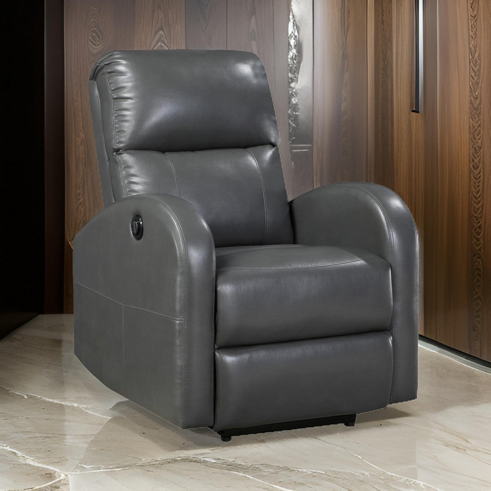 Rica 38 Inch Power Recliner Chair Plush Gray Faux Leather Foam Cushions By Casagear Home BM316345