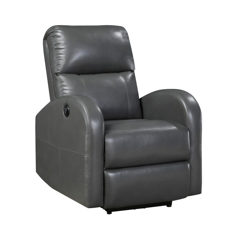 Rica 38 Inch Power Recliner Chair Plush Gray Faux Leather Foam Cushions By Casagear Home BM316345