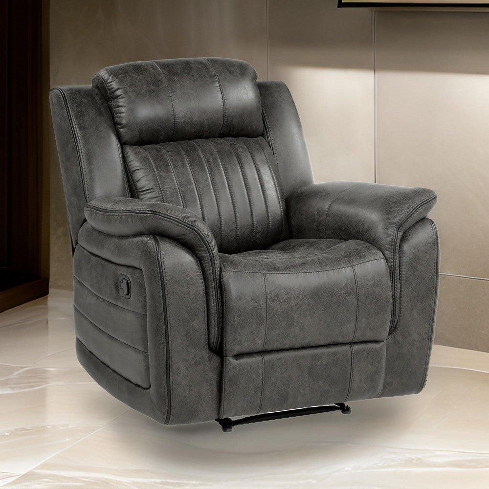 Bento 38 Inch Manual Recliner Chair, Tab Pull, Brownish Gray Microfiber By Casagear Home