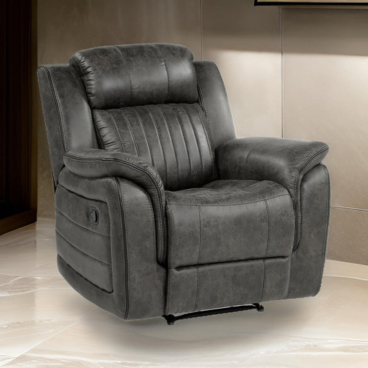 Bento 38 Inch Manual Recliner Chair Tab Pull Brownish Gray Microfiber By Casagear Home BM316346