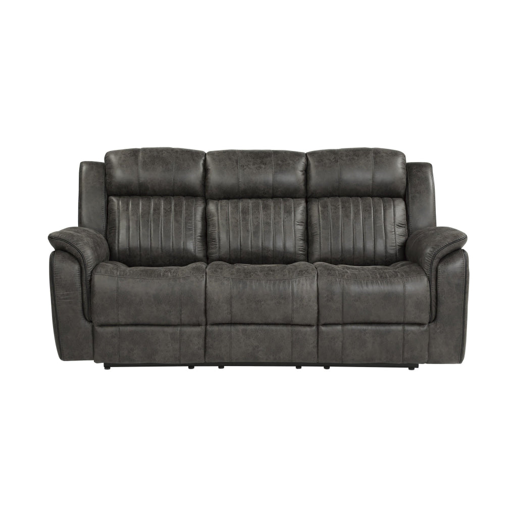 Bento 84 Inch Dual Manual Recliner Sofa Brownish Gray Polished Microfiber By Casagear Home BM316347